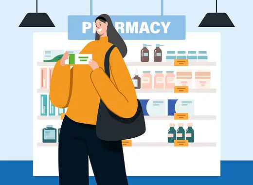 Woman buying medicine at pharmacy